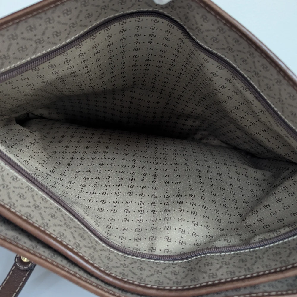 yoland monogram coated canvas leather tote bag‎  Brown Tan Designer Weekender